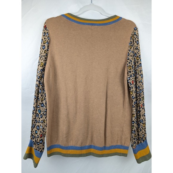 Anthropologie Cashmere Celia Knit Leopard Sweater Pullover Tan Brown S Y2K Indie - Picture 6 of 10